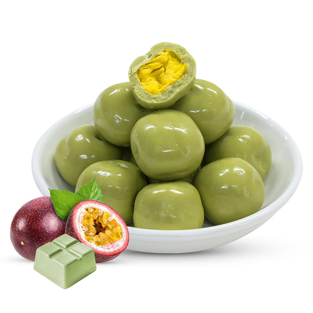 Freeze-Dried Passion Fruit Coated in Jasmine Tea Flavored Chocolate | 1kg Bulk Pack