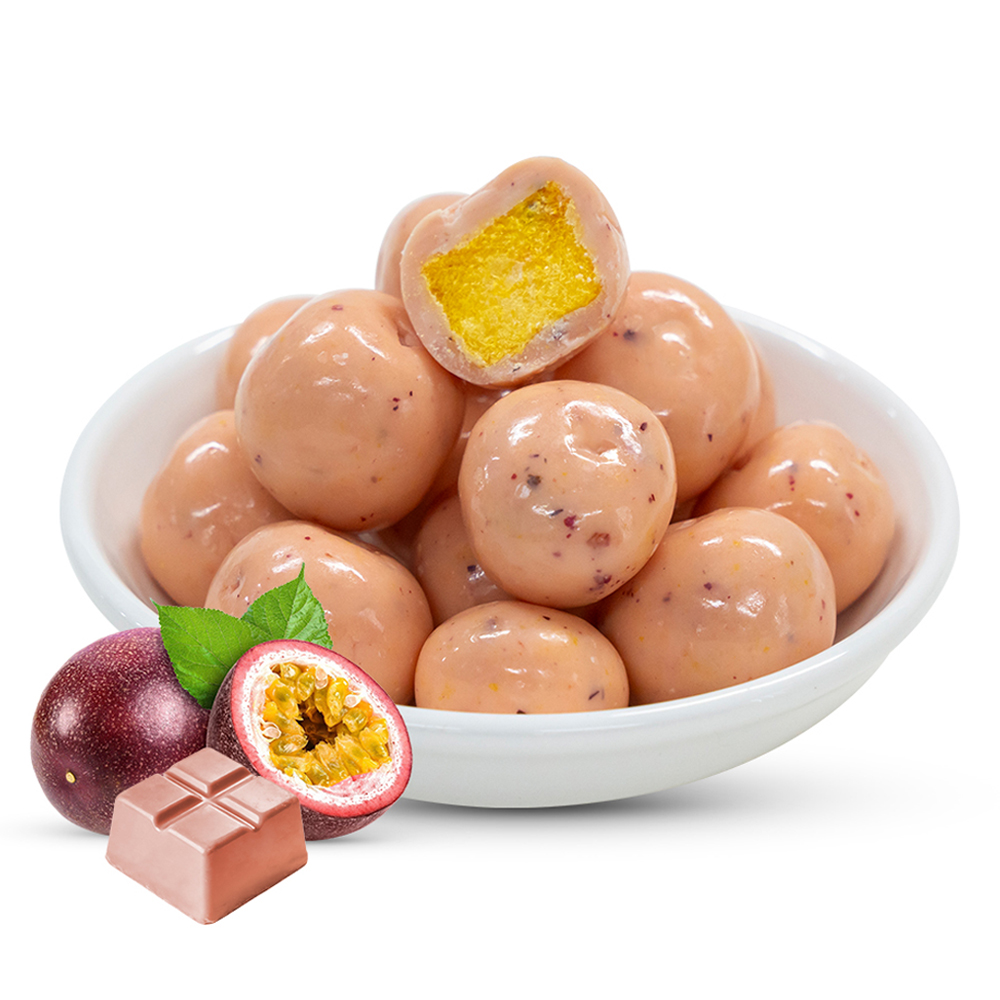 Freeze-Dried Passion Fruit Coated in Rose Flavored Chocolate | 1kg Bulk Pack