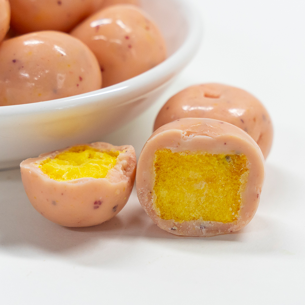 Freeze-Dried Passion Fruit Coated in Rose Flavored Chocolate | 1kg Bulk Pack