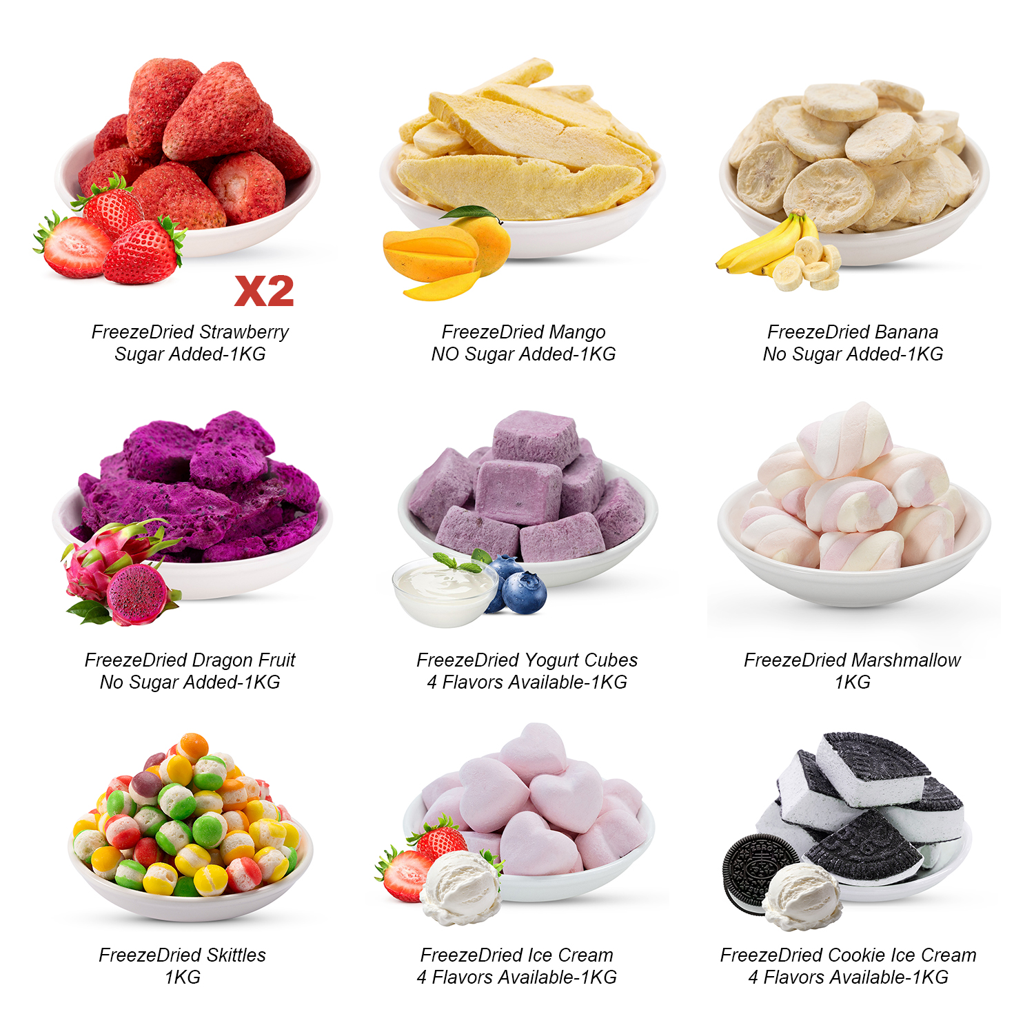 Freeze Dried Fruit & Snack Set 10KG | 1KG Independent Pack Per Variety